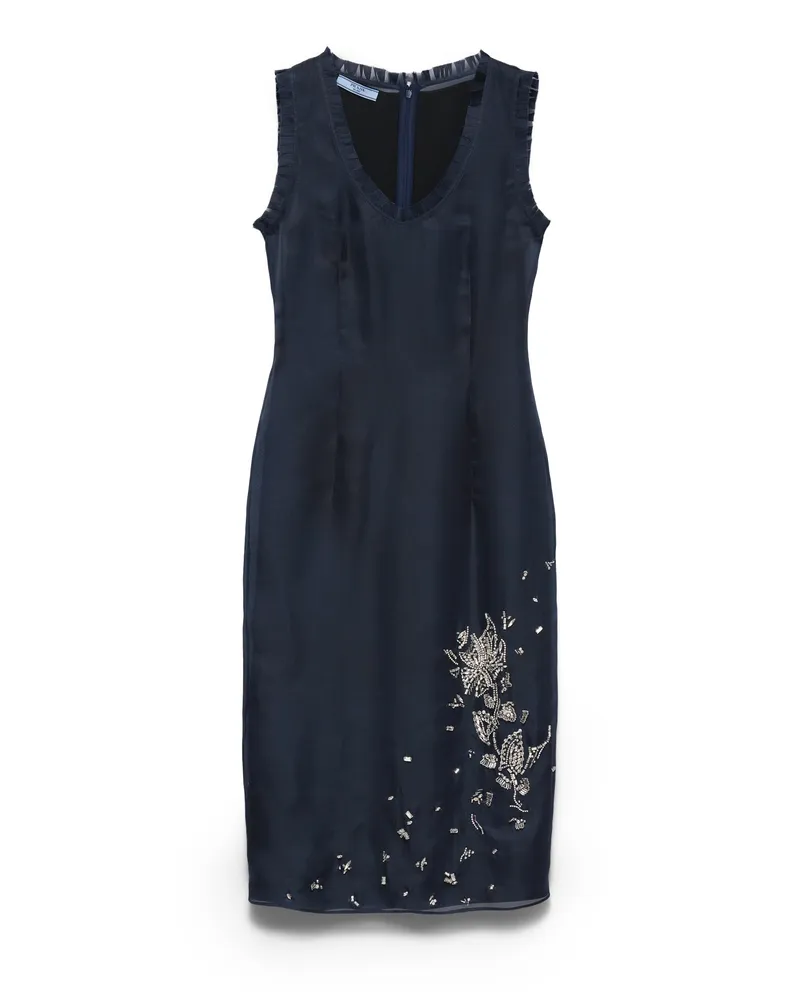Prada Besticktes Kleid Aus Seidenorganza, Damen, Blau, Größe Blau