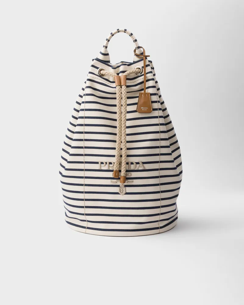Prada Weekender aus gestreiftem Canvas mit Kordelzug Elfenbein
