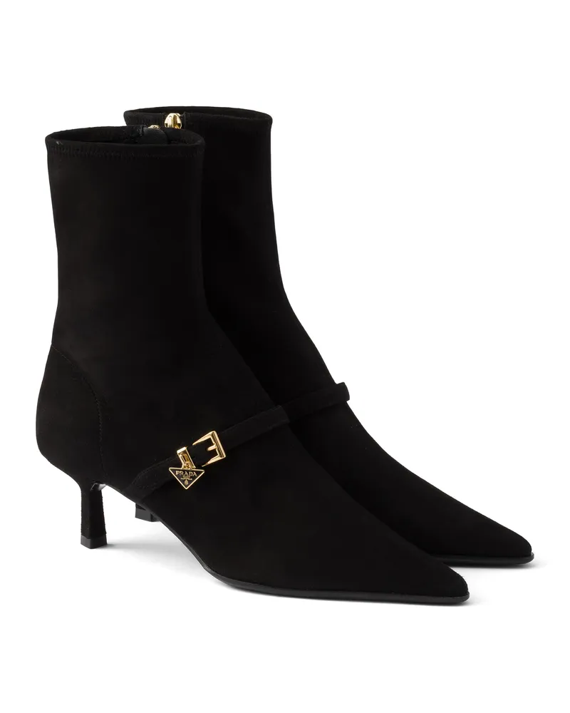Prada Stiefeletten Aus Stretch-wildleder, Damen, Schwarz, Größe Schwarz