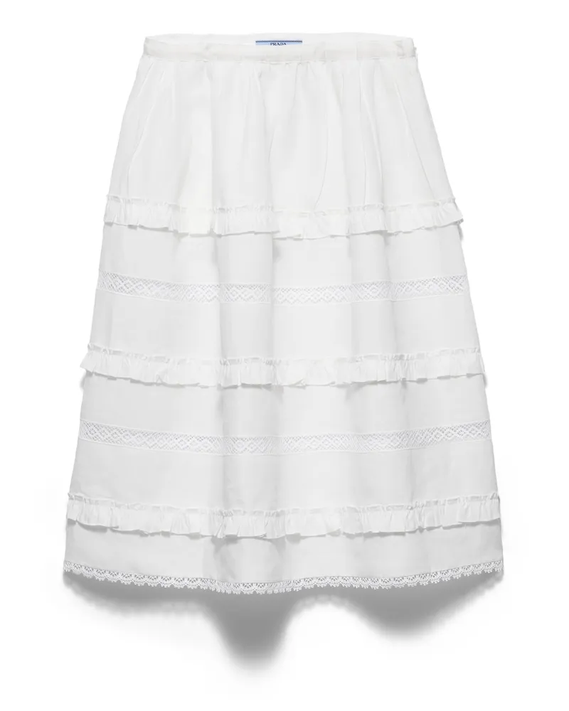 Prada Rock Aus Besticktem Leinen, Damen, Weiss, Größe Weiss