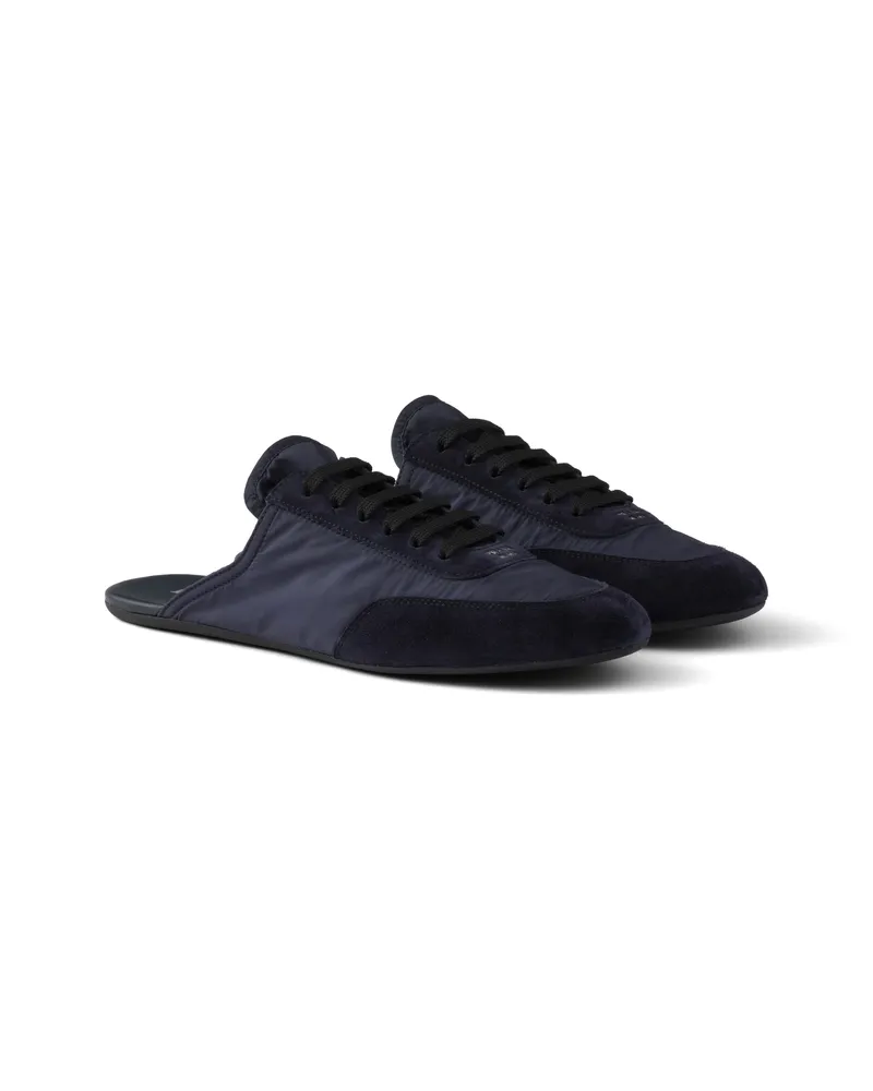 Prada Collapse Mules Aus Re-nylon Und Wildleder, Damen, Blau, Größe Blau