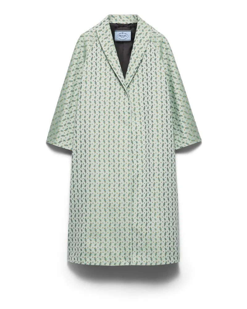 Prada Einreihiger Mantel Aus Jacquard-duchesse Mit Blumenmuster, Damen, Blattgrün, Größe Blattgrün