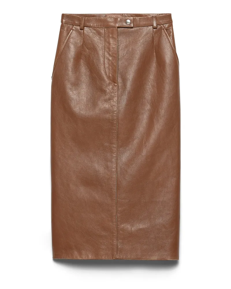 Prada Bleistiftrock Aus Nappa-leder, Damen, Brandy, Größe Brandy