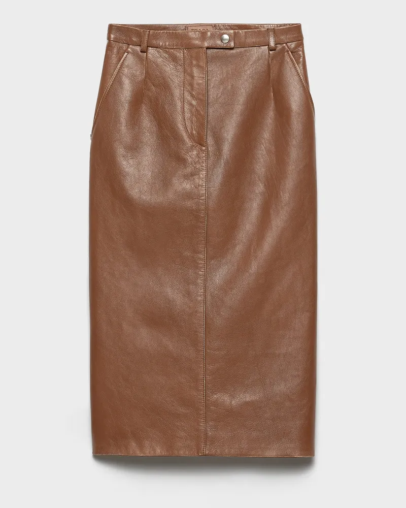 Prada Bleistiftrock aus Nappa-Leder Brandy