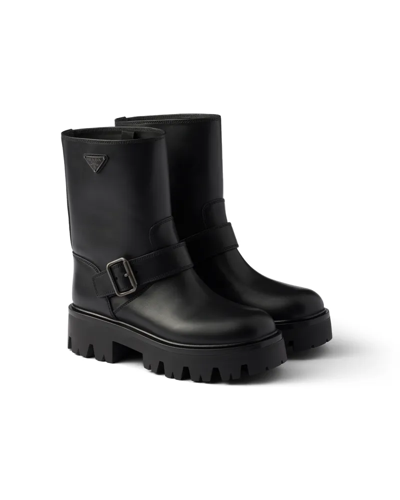 Prada Stiefeletten Aus Leder, Damen, Schwarz, Größe Schwarz