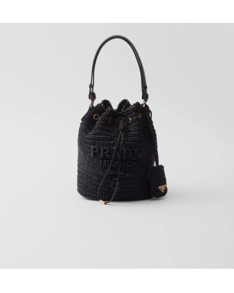 Prada Mini Bucket Bag aus Häkelarbeit und Leder Schwarz