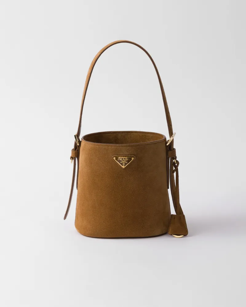 Prada Mini Bucket Bag aus Wildleder Zimt