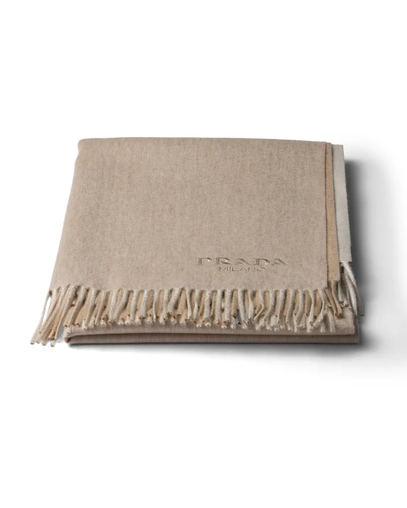 Prada Zweifarbige Decke Aus Kaschmir Und Wolle, , Kamelfarben/sandbeige Kamelfarben