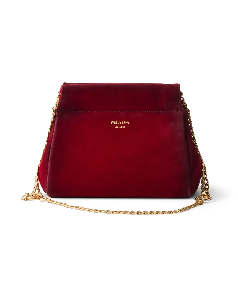 Prada Enchaîné Mini Bag Aus Wildleder, Damen, Rubinrot Rubinrot