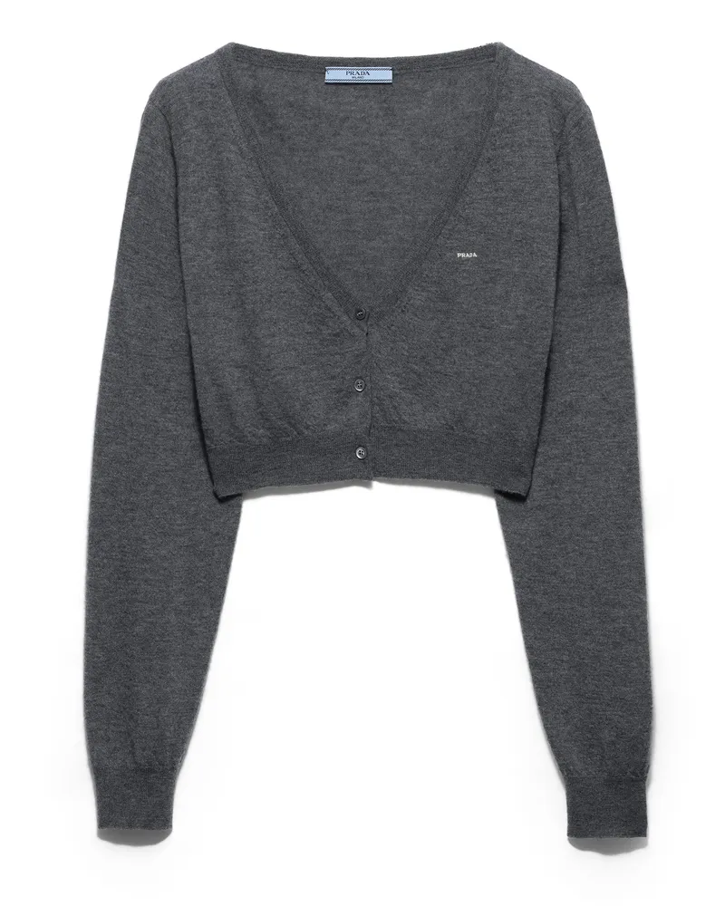 Prada Kurze Strickjacke Aus Kaschmir, Damen, Schiefergrau, Größe Schiefergrau