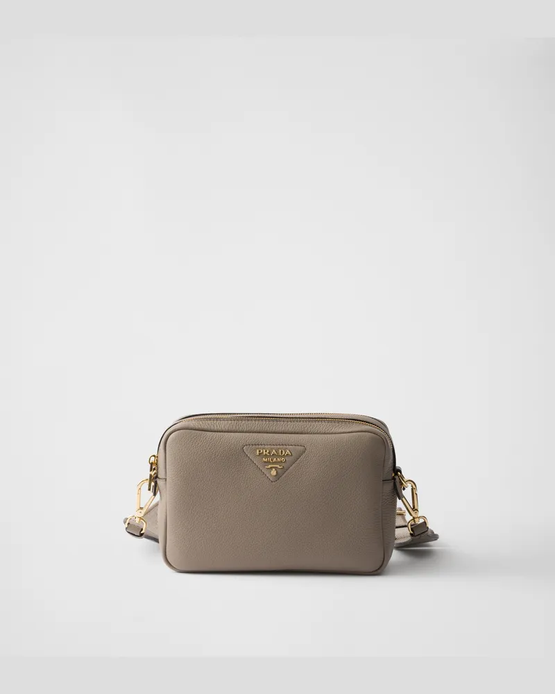 Prada Kleine Schultertasche aus Leder Lehmgrau