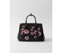 Große  Galleria Tasche aus Leder mit Blumenapplikationen