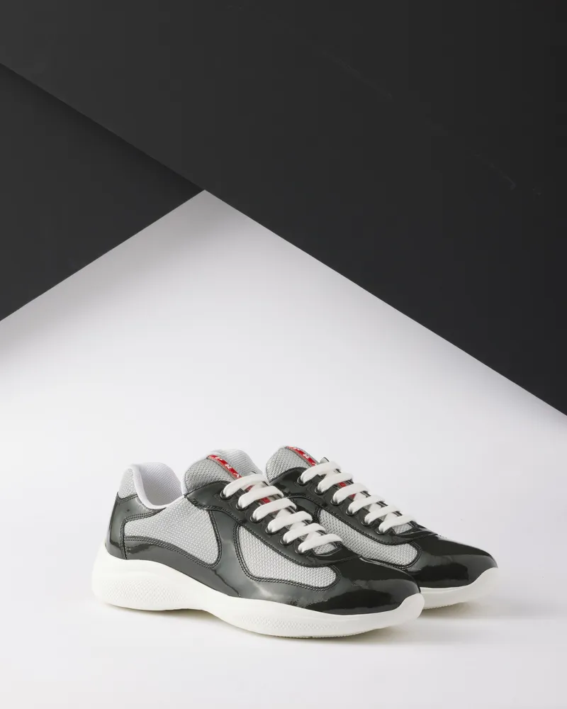 Prada America’s Cup Sneaker Aus Lackleder Und Funktionsgewebe, Herren, Anthrazitgrau/silber, Größe 10 Anthrazitgrau