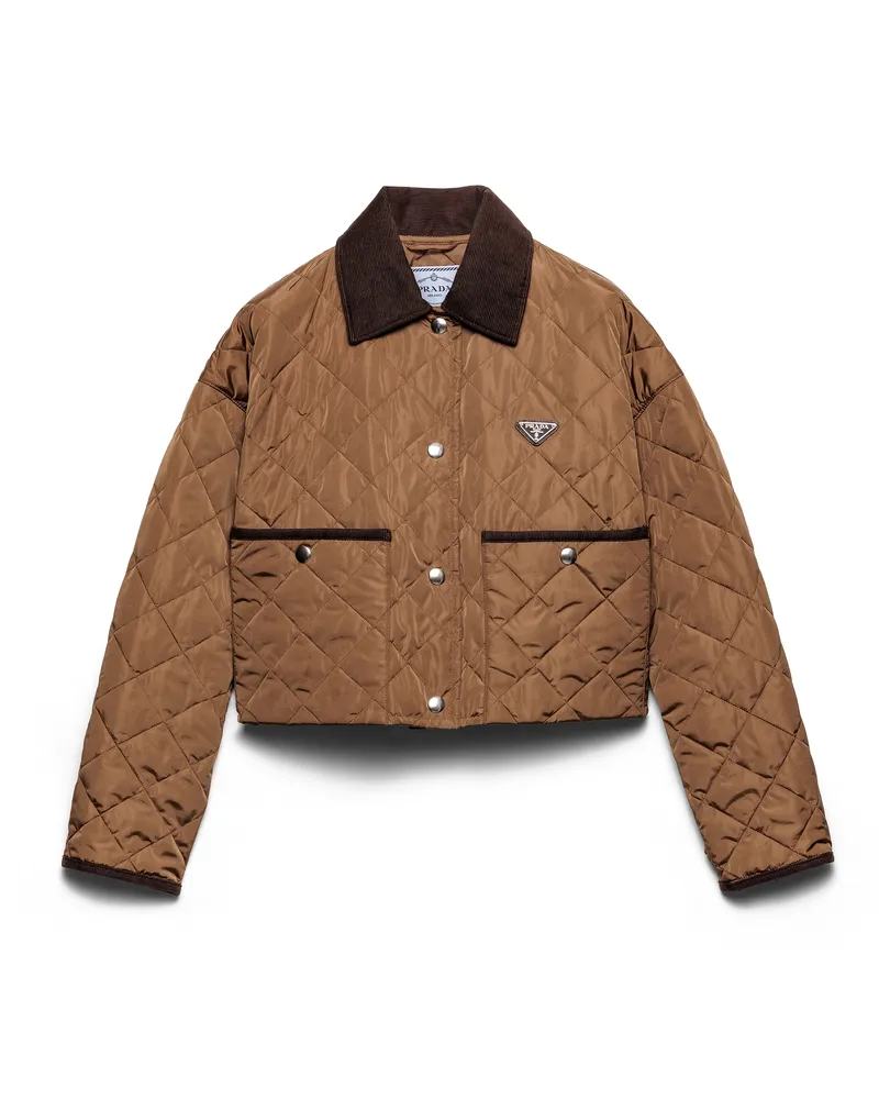 Prada Kurze Jacke Aus Leichtem Re-nylon, Damen, Korkbeige, Größe Korkbeige