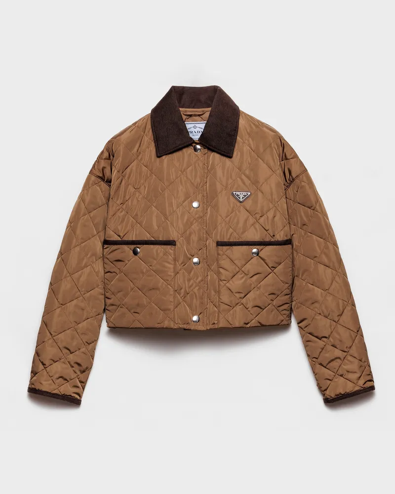 Prada Kurze Jacke aus leichtem Re-Nylon Korkbeige