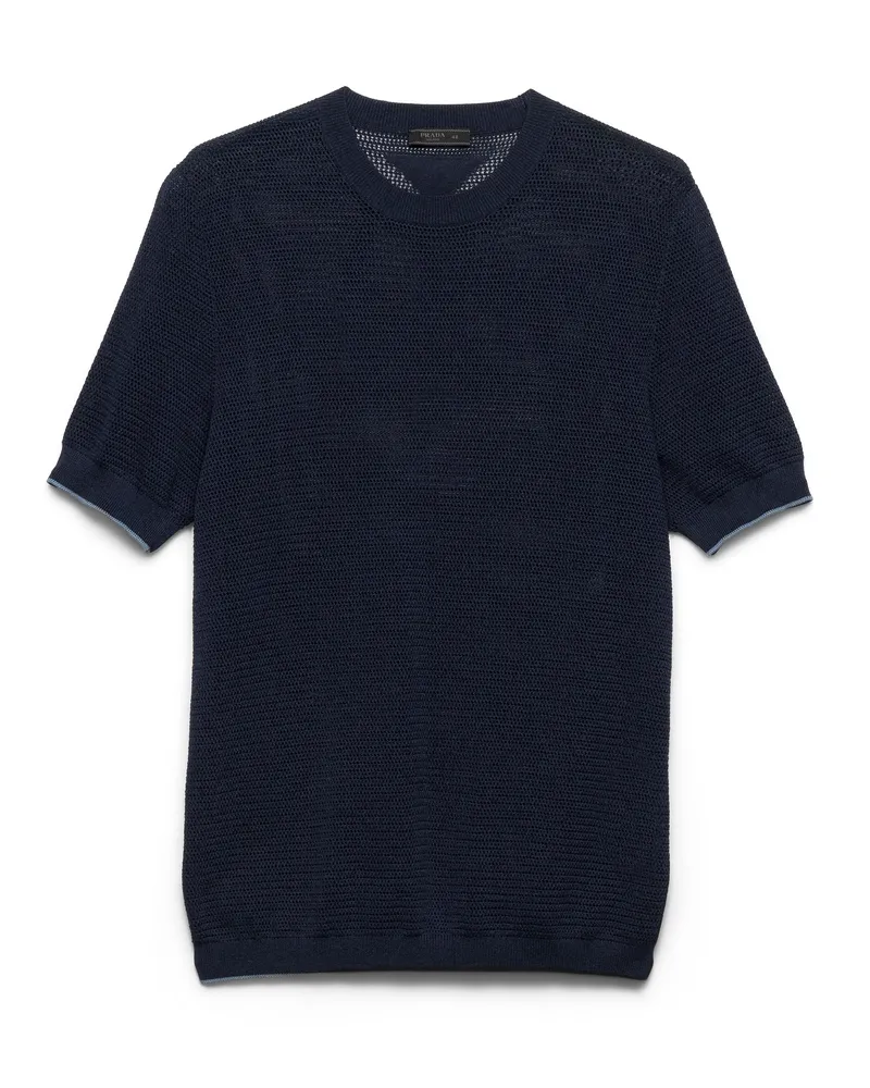 Prada Rundhalspullover Aus Seide Und Baumwolle, Herren, Blau, Größe Blau