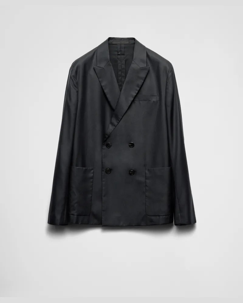 Prada Doppelreihige Jacke aus Seide Schwarz