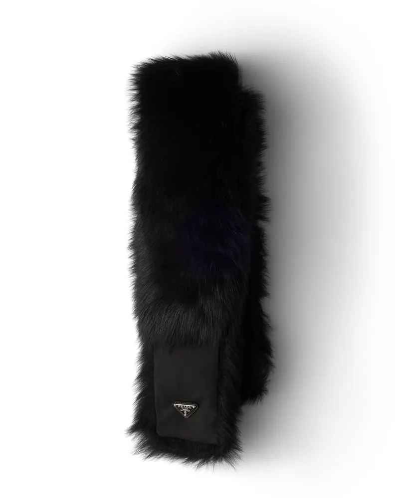 Prada Shearling And Re-nylon Scarf, Damen, Schwarz Schwarz