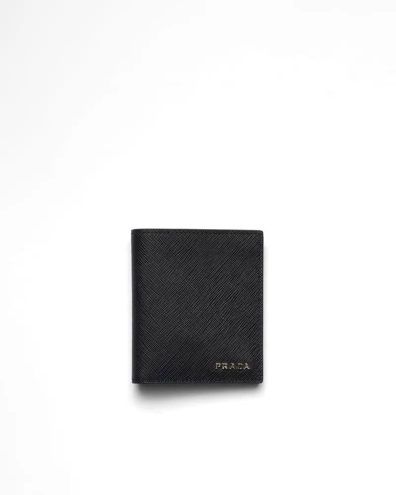 Prada Geldbörse Aus Saffiano-leder, Herren, Schwarz/ostseeblau Schwarz