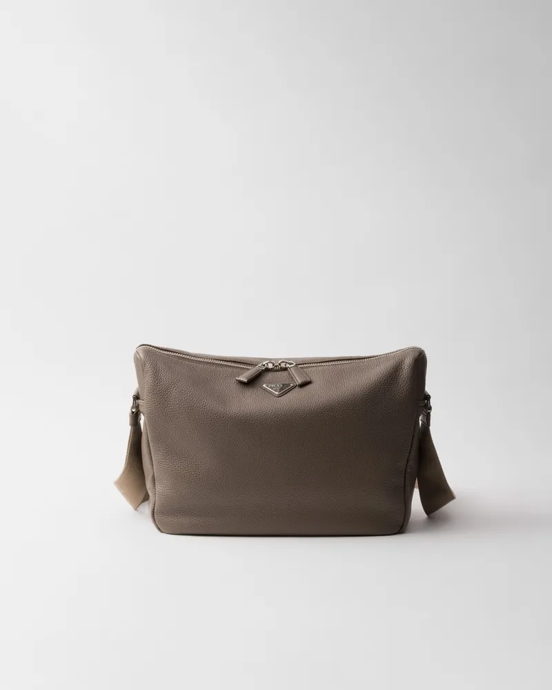 Prada Schultertasche aus Leder Bambusgrau