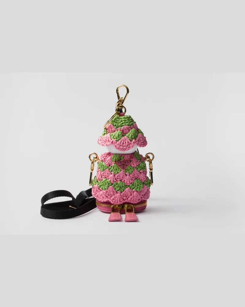 Prada Weicher, gehäkelter Roboter-Taschenanhänger Blütenrosa