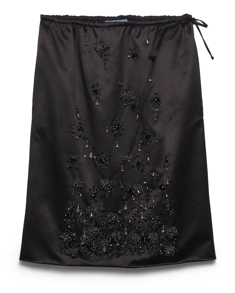 Prada Satin Skirt With Embroidery, Damen, Schwarz, Größe Schwarz
