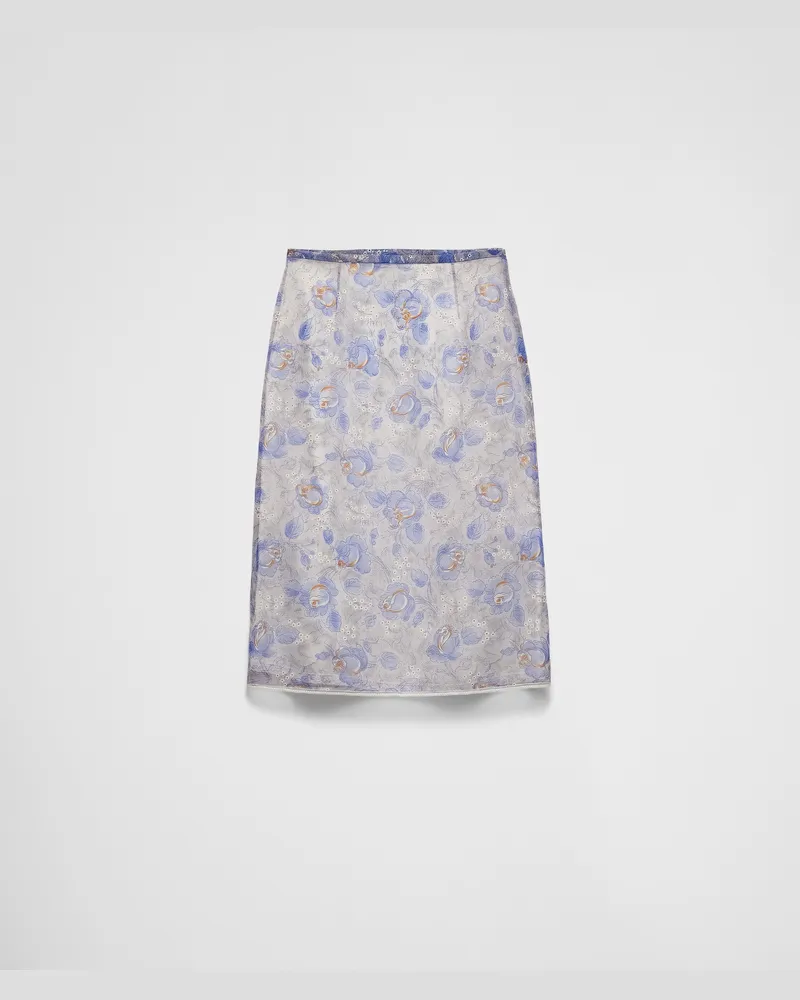 Prada Midirock aus bedrucktem Nylonette Saphirblau