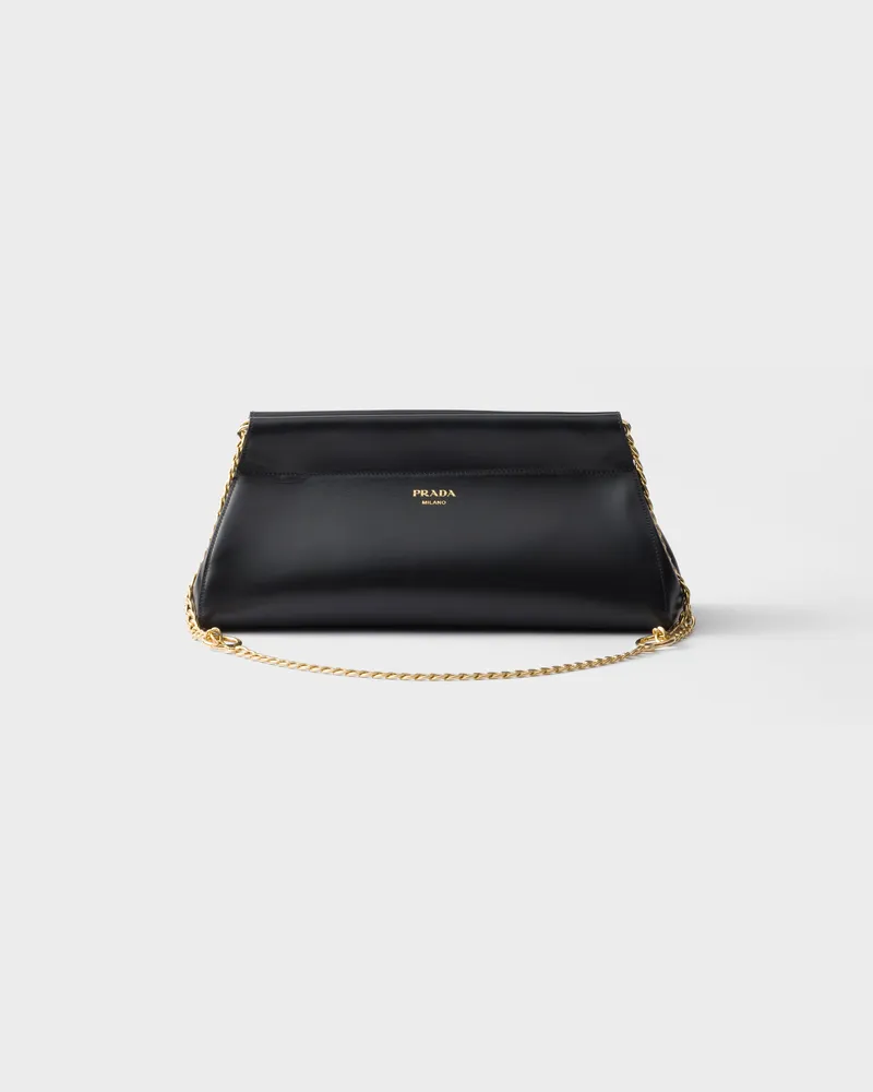 Prada Enchaîné mittelgroße Tasche aus Leder Schwarz