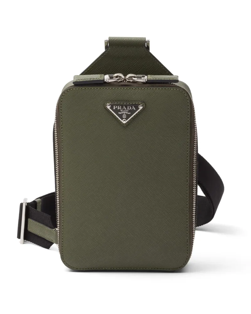 Prada Brique Tasche Aus Saffiano-leder, Herren, Lodengrün Lodengrün