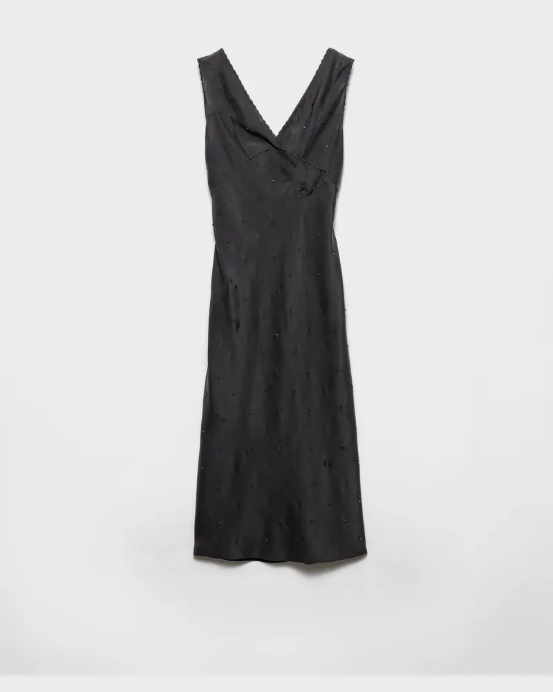 Prada Besticktes Kleid aus Habutai-Seide im Vintage-Look Schwarz