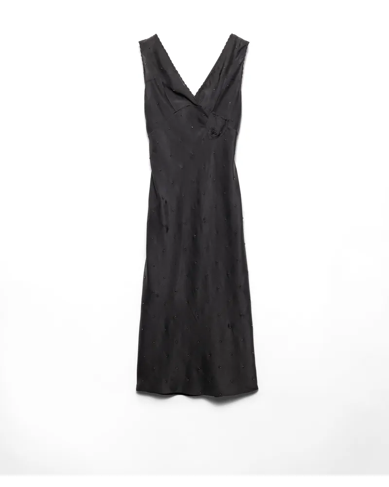 Prada Besticktes Kleid Aus Habutai-seide Im Vintage-look, Damen, Schwarz, Größe Schwarz