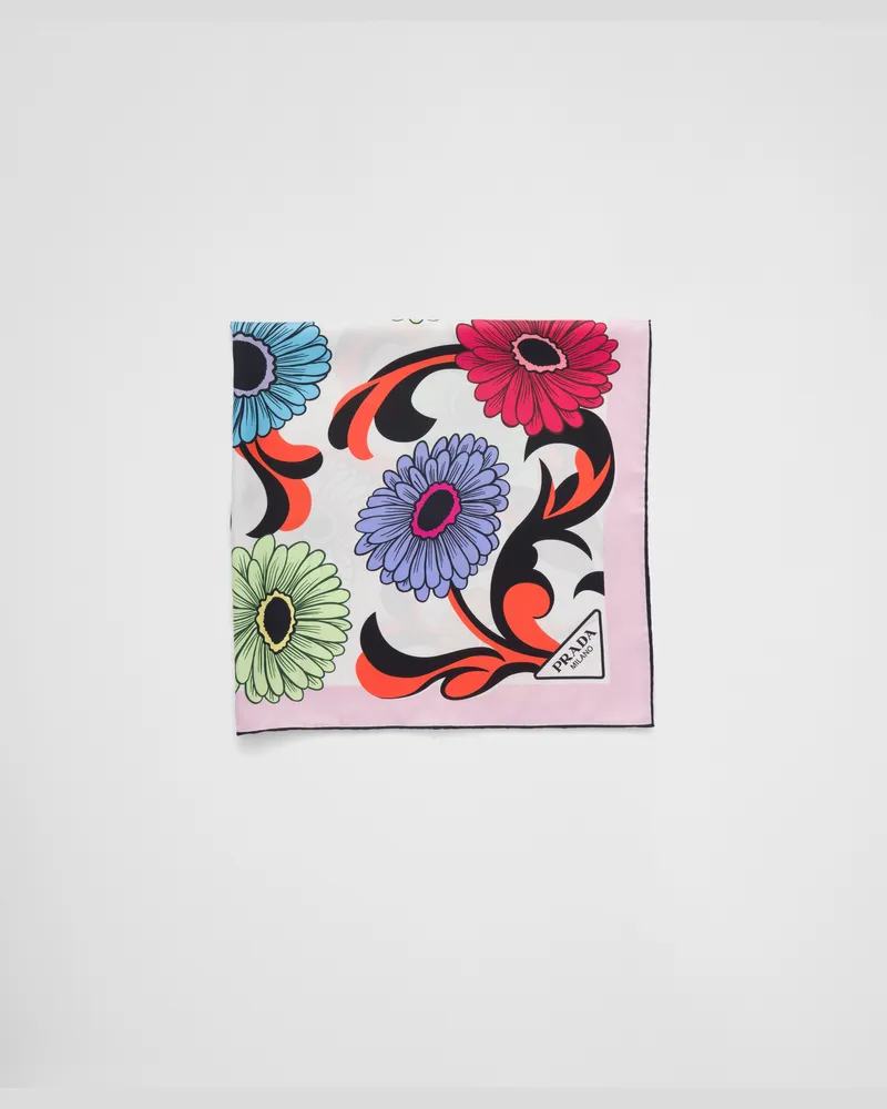 Prada Schal aus Seidentwill mit Print, 90 x 90 Weiss