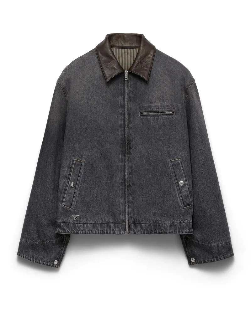 Prada Blousonjacke Aus Schwarzem Denim, Herren, Schwarz, Größe Schwarz