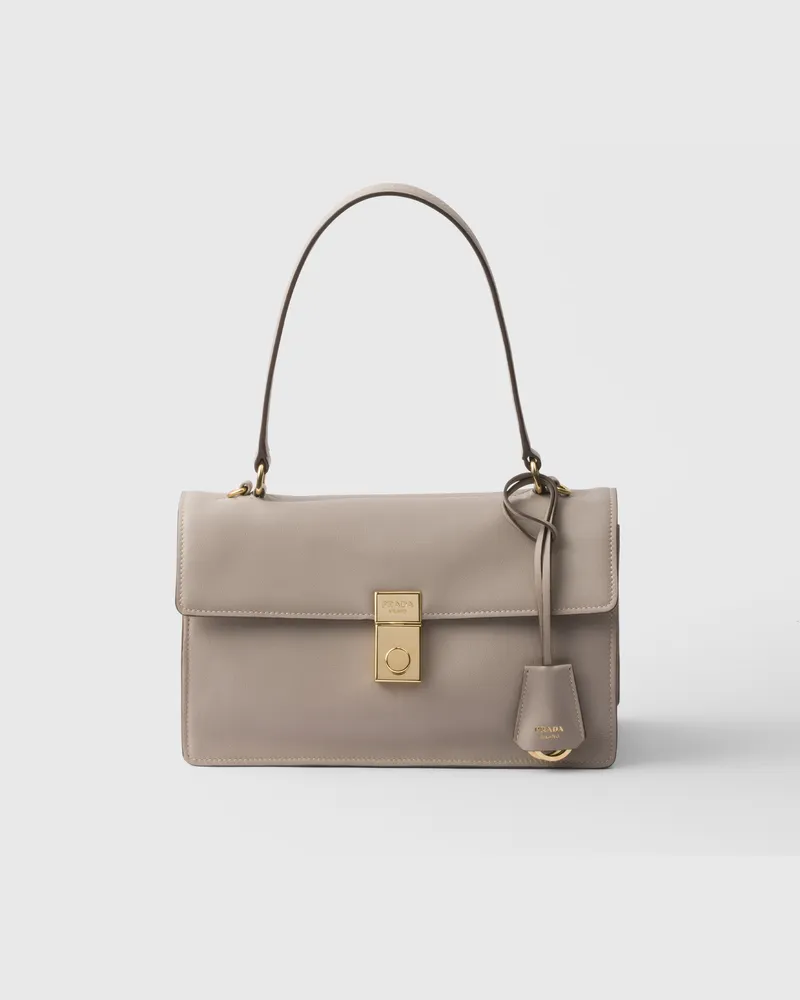 Prada Mittelgroße  Soft Sound Schultertasche aus Leder Bimsstein