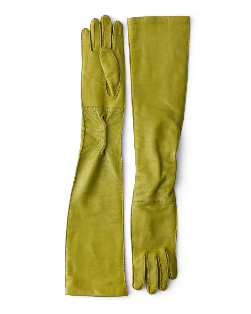 Prada Lederhandschuhe, Damen, Efeugrün, Größe 7,5 Efeugrün