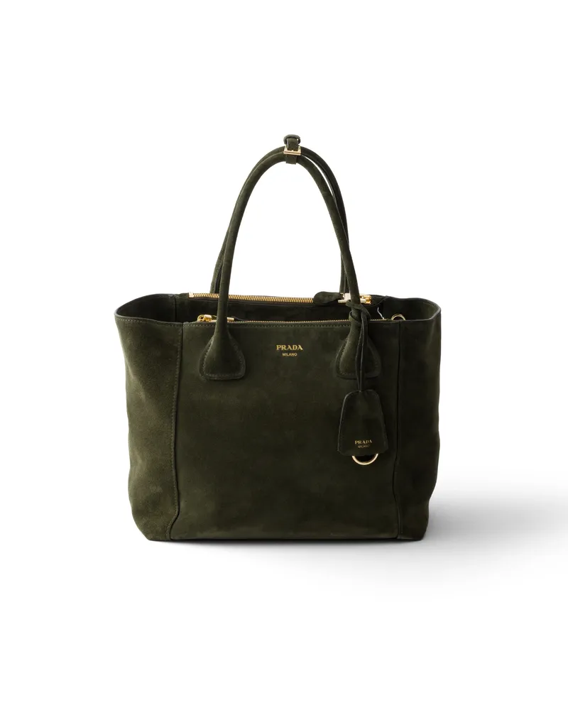 Prada Große Tote Bag Aus Veloursleder, Damen, Waldgrün Waldgrün