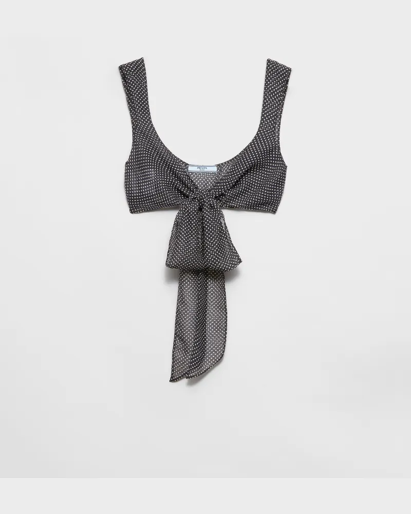 Prada Bralette-Top aus Seiden-Chiffon mit Punktmuster Schwarz