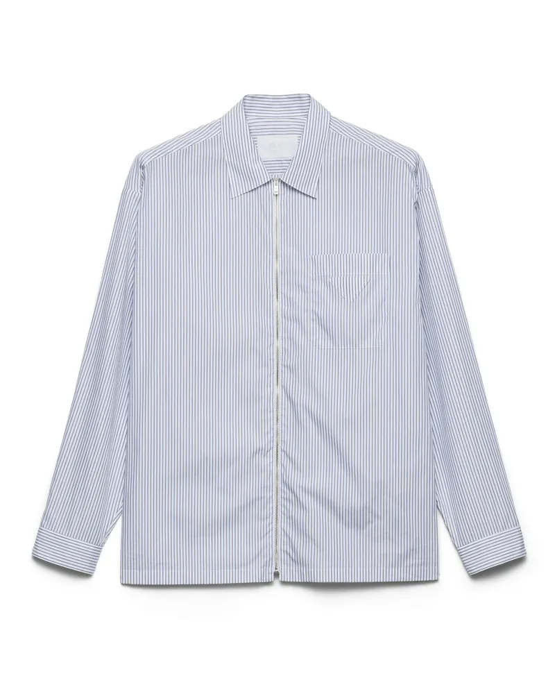 Prada Hemd Aus Baumwolle Mit Reißverschluss, Herren, Blau/weiss, Größe Blau