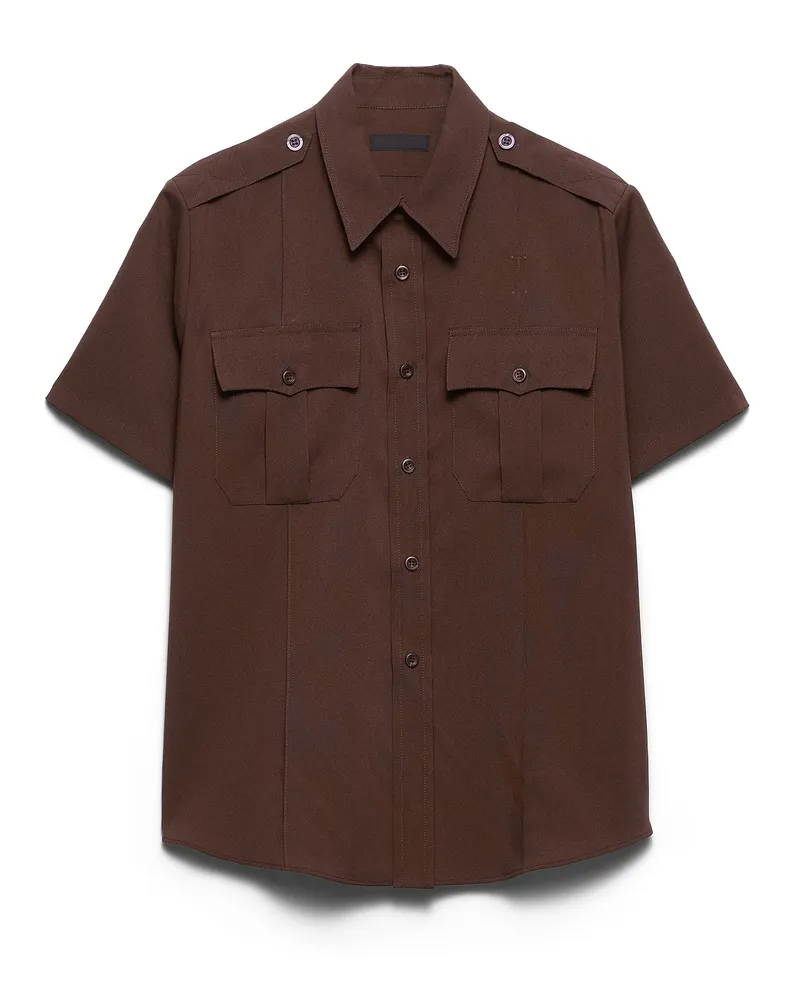 Prada Kurzärmliges Hemd Aus Funktionsgewebe, Herren, Kakaobraun, Größe Kakaobraun