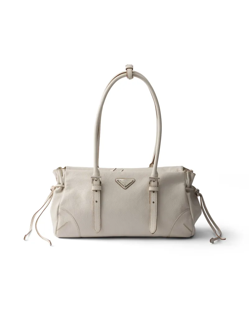 Prada Mittelgroße  Karin Tote Bag Aus Gealtertem Leder, Damen, Kalkweiss Kalkweiss