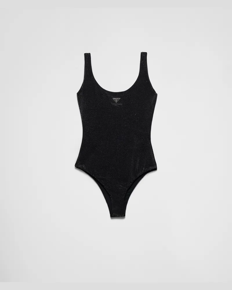 Prada Einteiliger Badeanzug aus Jersey mit Strasssteinen Schwarz