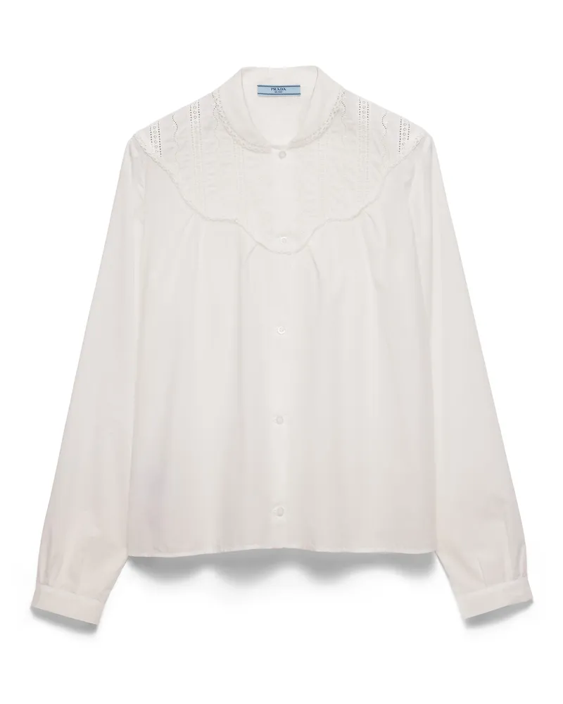 Prada Hemd Aus Besticktem Batist, Damen, Weiss, Größe Weiss