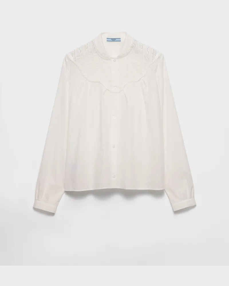 Prada Hemd aus besticktem Batist Weiss