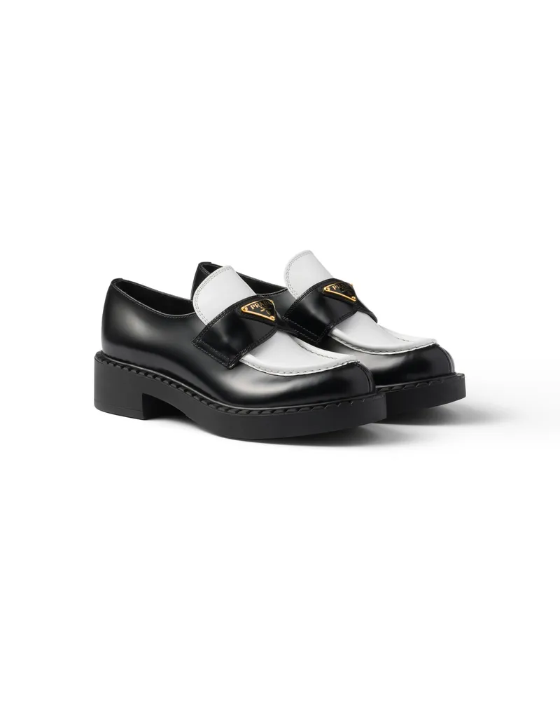 Prada Zweifarbige Chocolate Loafer Aus Gebürstetem Leder, Damen, Schwarz/weiss, Größe Schwarz