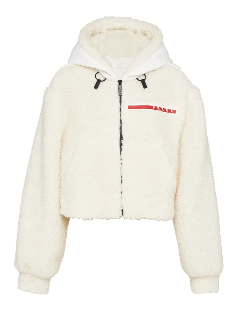 Prada Kurze Jacke Aus Double Fleece, Damen, Weiss/weiss, Größe Weiss
