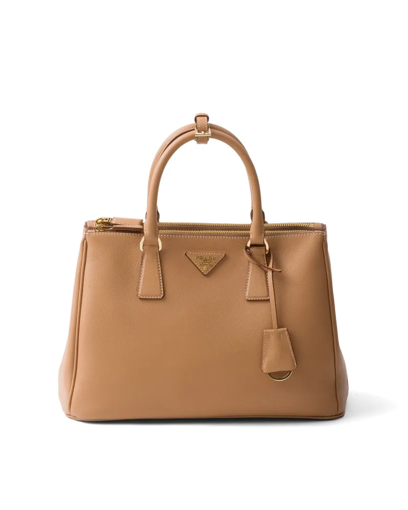 Prada Große  Galleria Tasche Aus Leder, Damen, Natur Natur