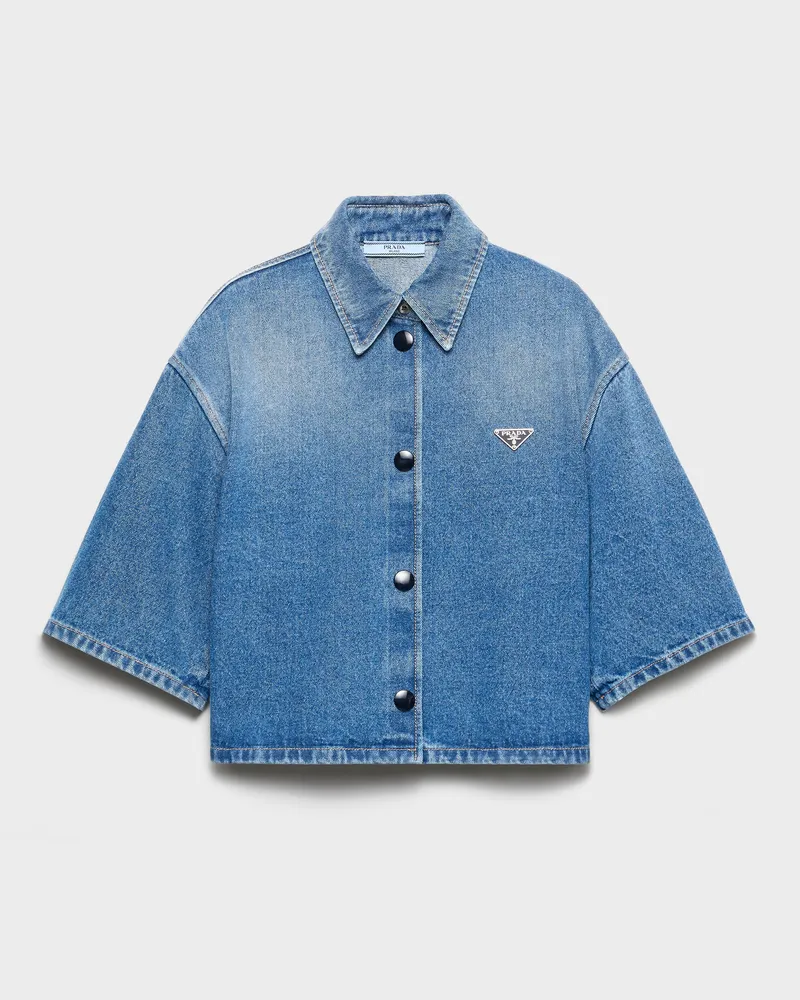 Prada Hemd aus Denim mit kurzem Schnitt Hellblau