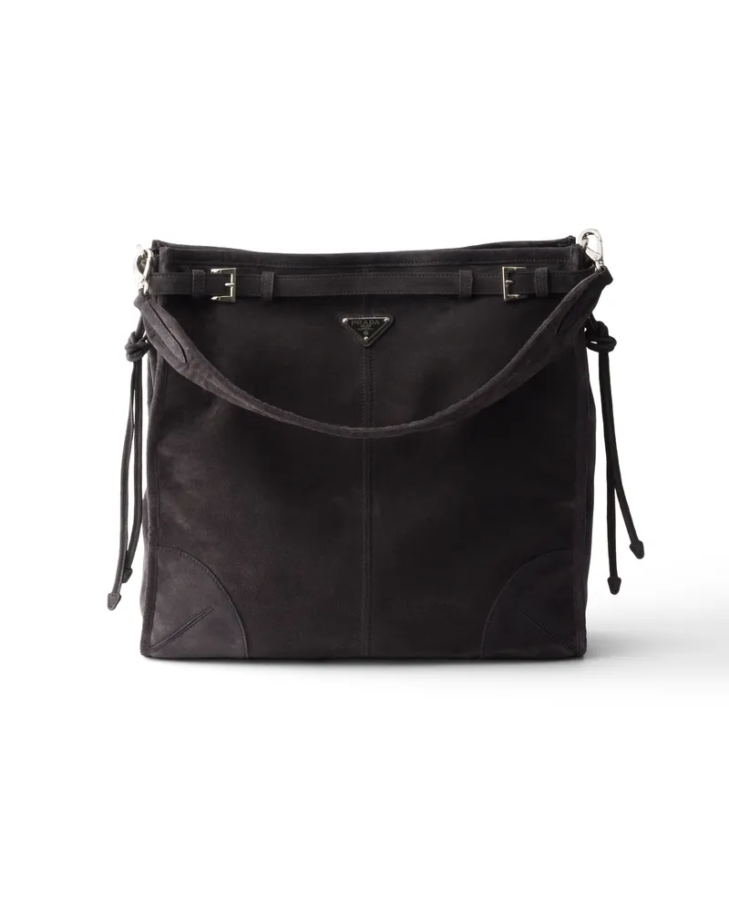 Prada Bonnie Schultertasche Aus Veloursleder, Herren, Anthrazitgrau Anthrazitgrau