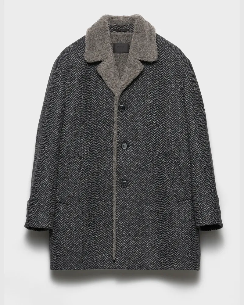 Prada Mantel aus Wolle mit Chevron-Muster Anthrazitgrau