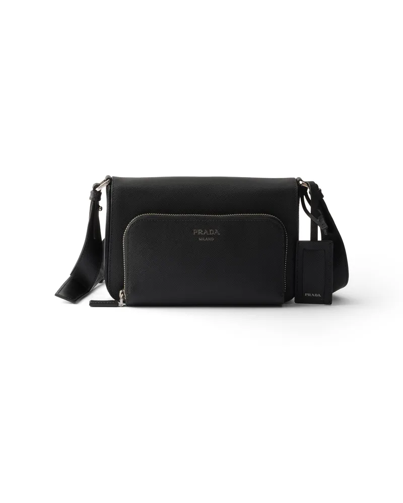 Prada Schultertasche Aus Saffiano-leder, Herren, Schwarz Schwarz
